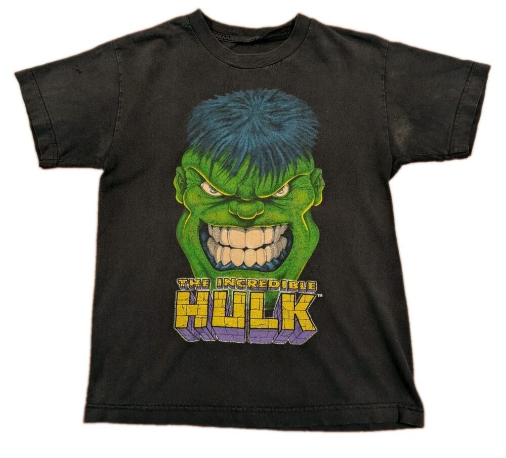 Vintage Incredible Hulk Womens Small T Shirt Marvel Graphic Black Distressed Tee